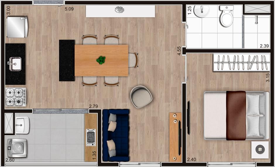 Planta 02 - 1 dorm 37m² - opção