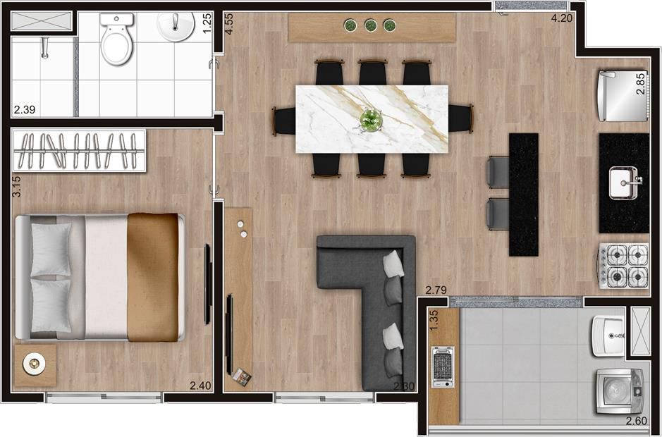 Planta 05 - 1 dorm 38m² - opção