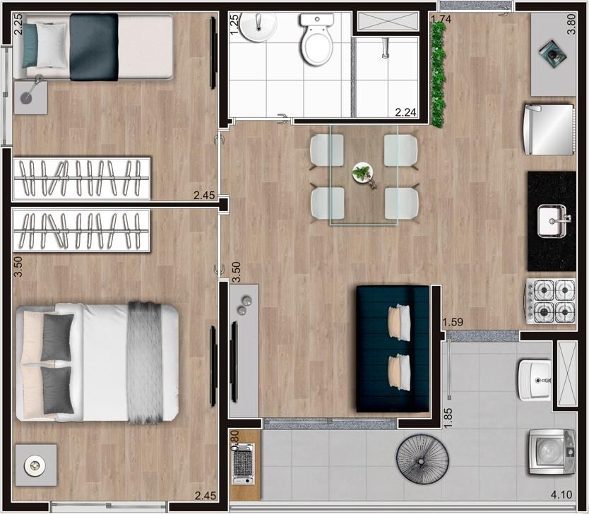 Planta 07 - 2 dorm 42m²