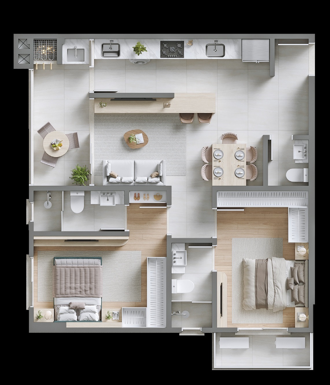 Planta 01 - 2 dorm 76,72m²