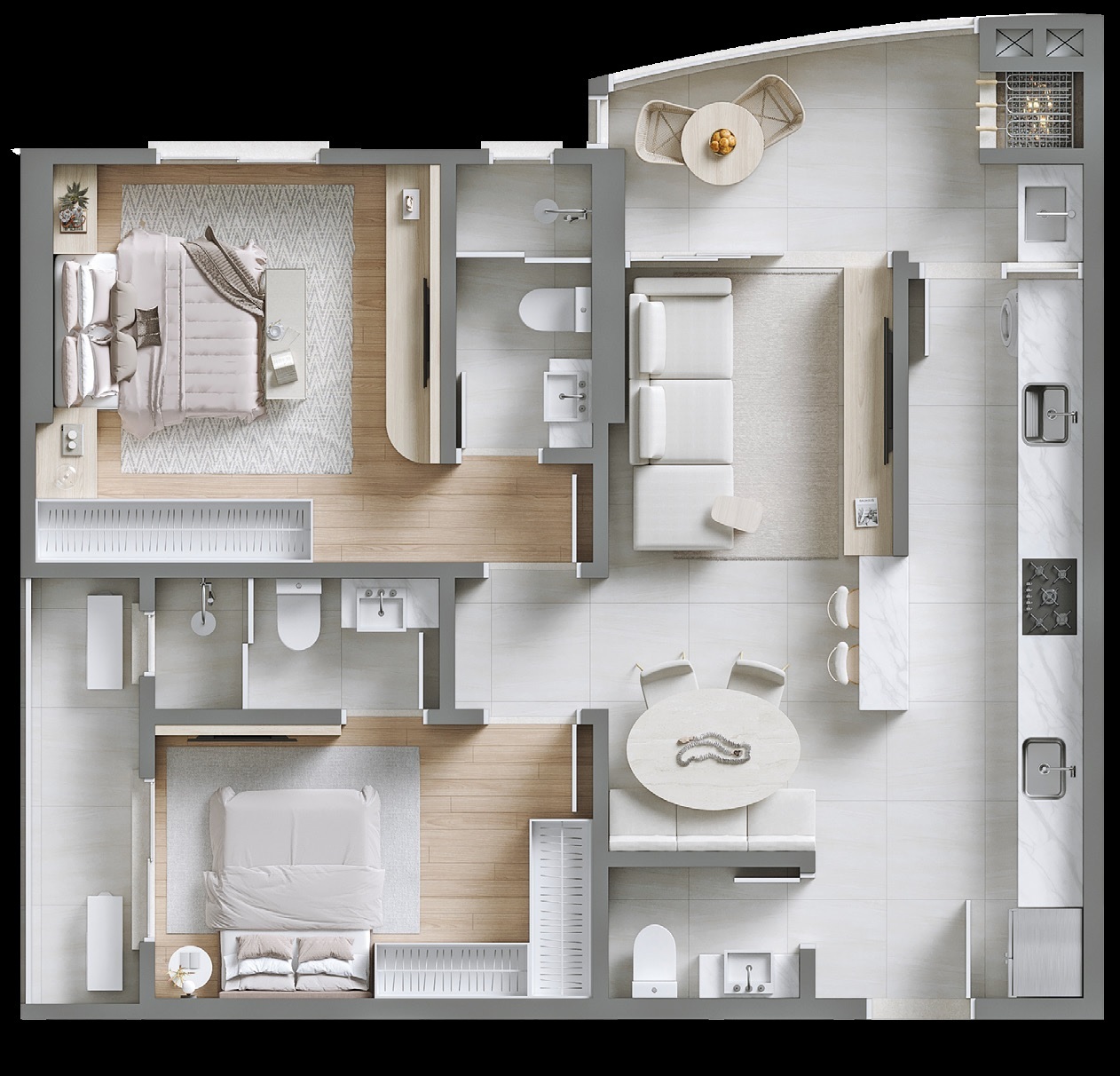 Planta 02 - 2 dorm 81,07m²