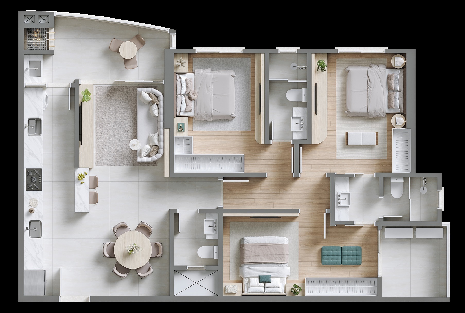 Planta 03 - 3 dorm 105,05m²