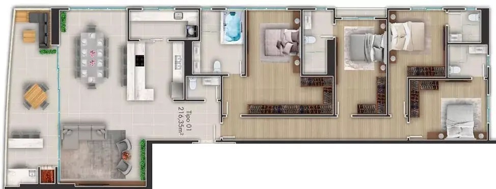 Planta 01 - 4 dorm 216,35m²