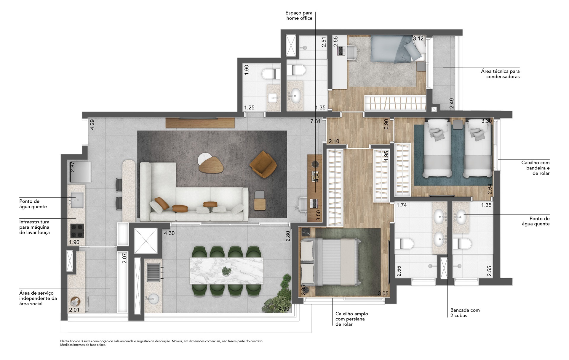 Planta 02 - 3 dorm 112m² - opção