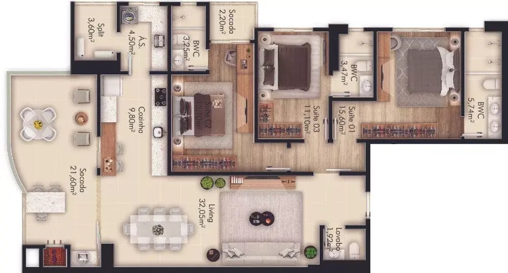 Planta 01 - 3 dorm 152m²