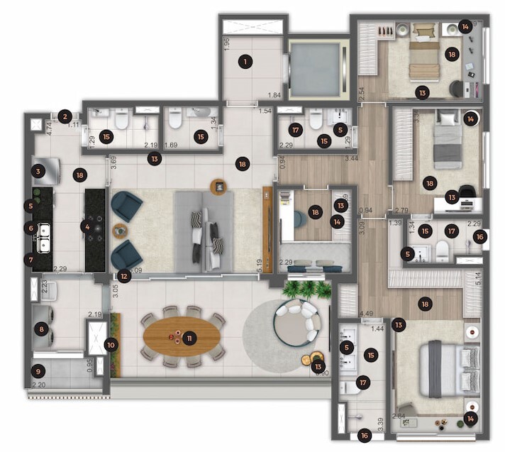 Planta 01 - 4 dorm 151,82m²