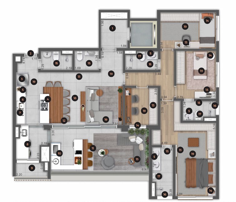 Planta 03 - 4 dorm 151,82m² - opção 2