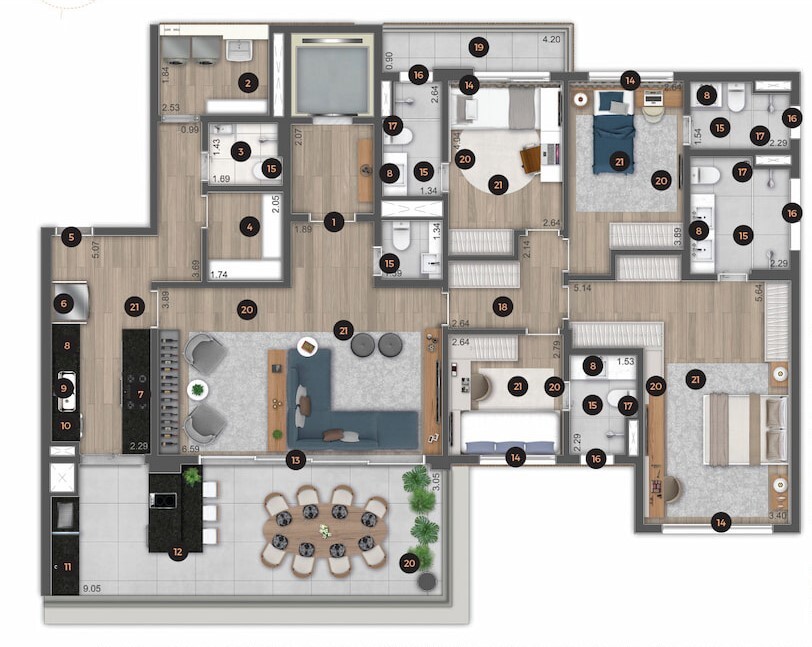 Planta 04 - 4 dorm 194,06m²