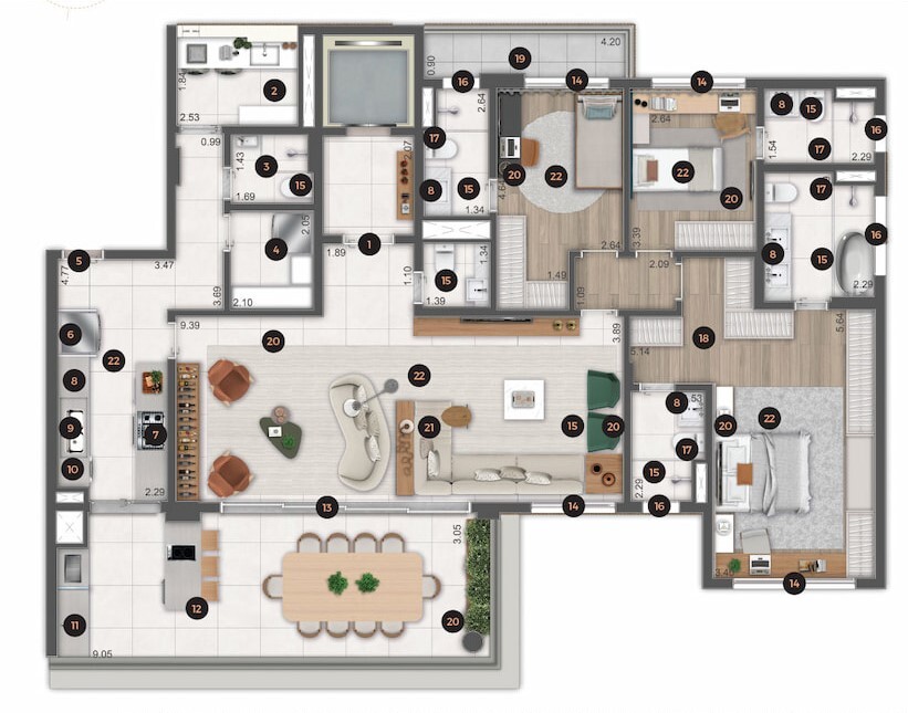 Planta 05 - 3 dorm 194,06m² - opção 1