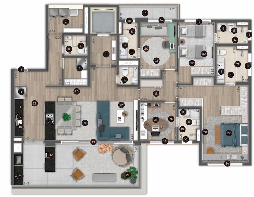 Planta 06 - 4 dorm 194,06m² - opção 2