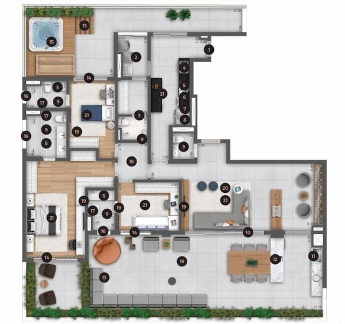 Planta 09 - 3 dorm 263,01m² - garden