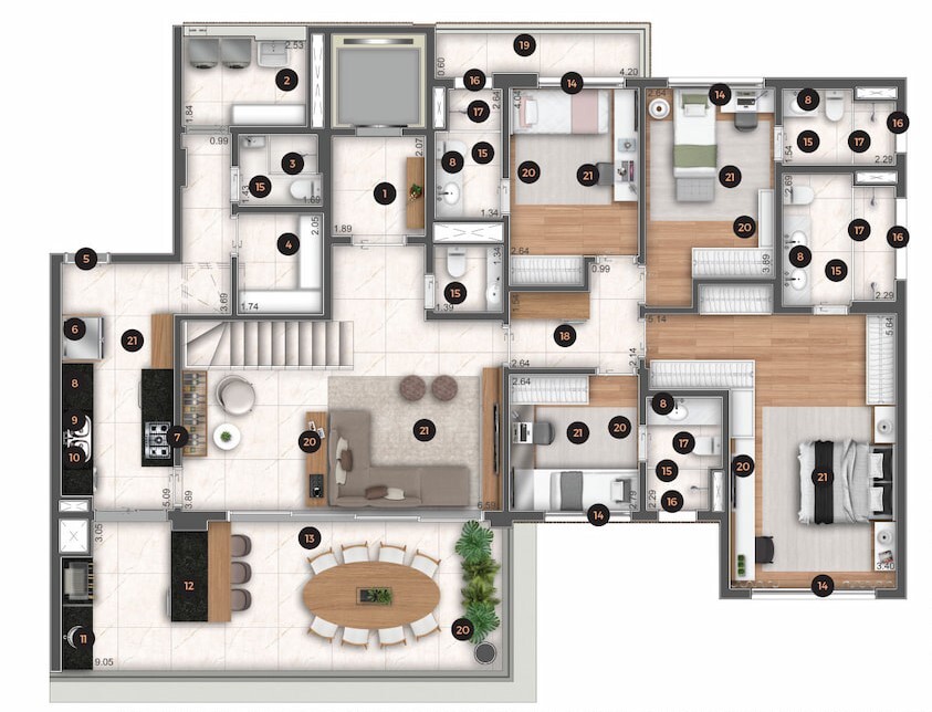 Planta 11 - 4 dorm 330,02m² - cobertura duplex - inferior