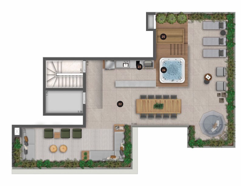 Planta 12 - 4 dorm 330,02m² - cobertura duplex - superior