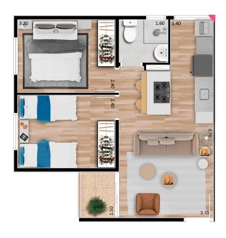 Planta 01 - 2 dorm 42m²