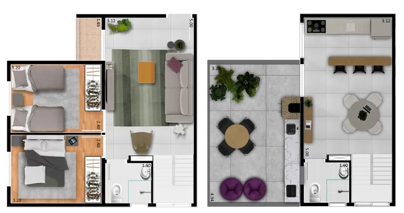 Planta 02 - 2 dorm 83m² - cobertura duplex