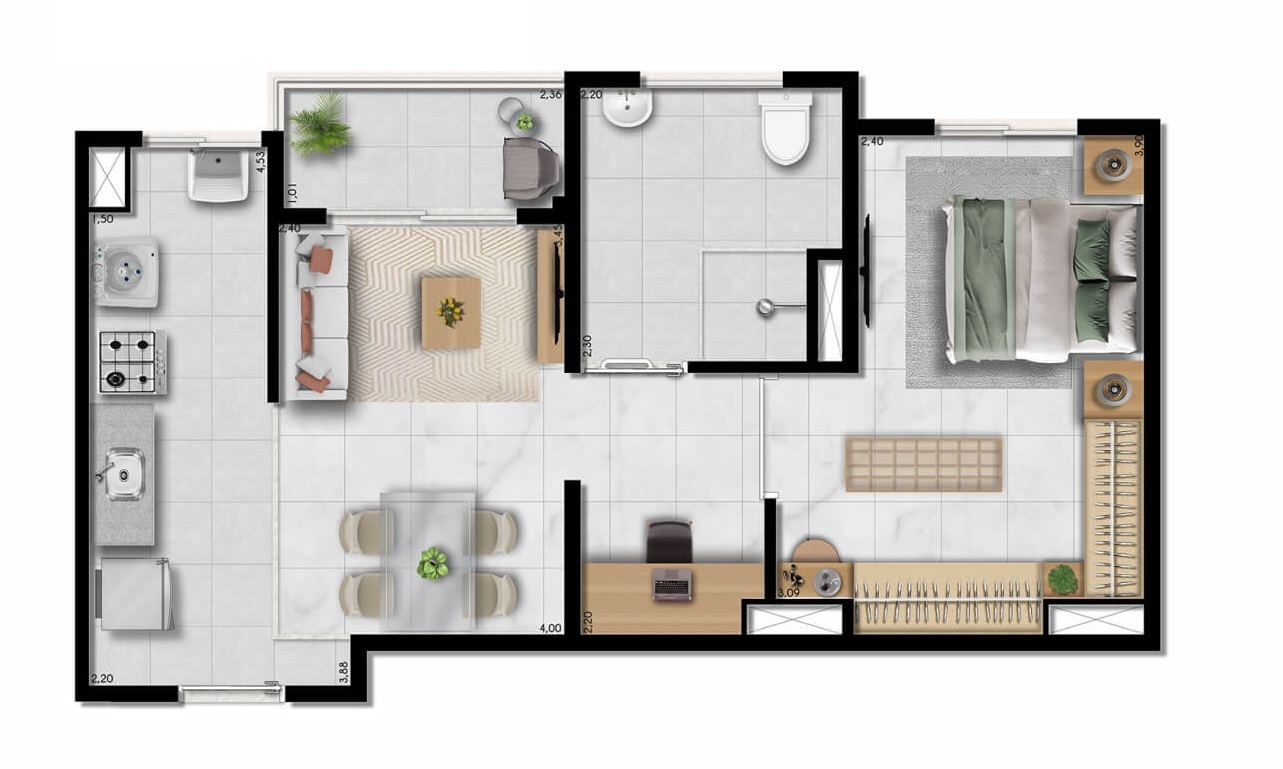 Planta 02 - 1 dorm 43,08m² - opção