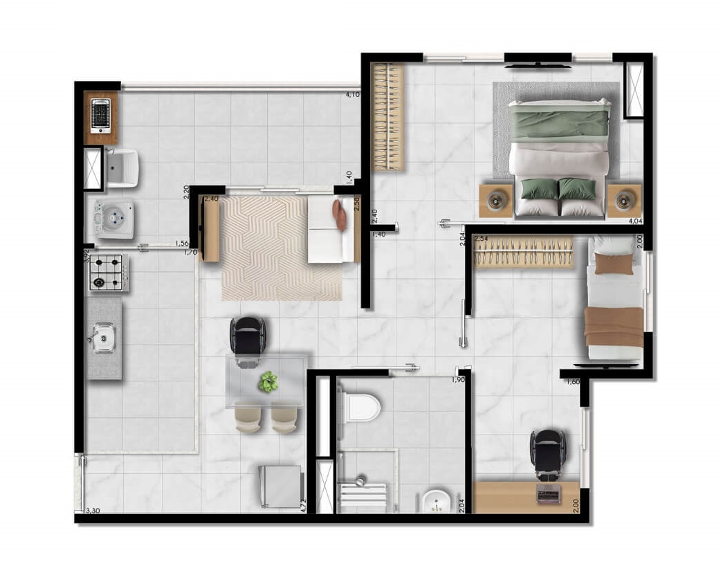 Planta 05 - 2 dorm 54,51m²