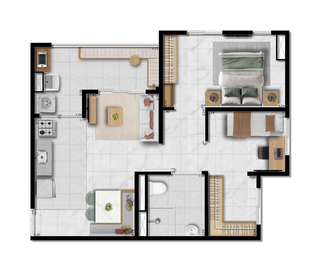 Planta 06 - 2 dorm 54,51m² - opção