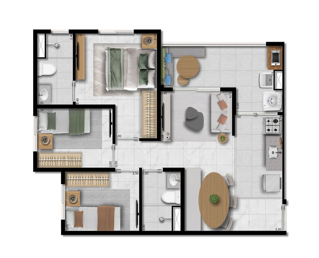 Planta 07 - 3 dorm 54,51m²