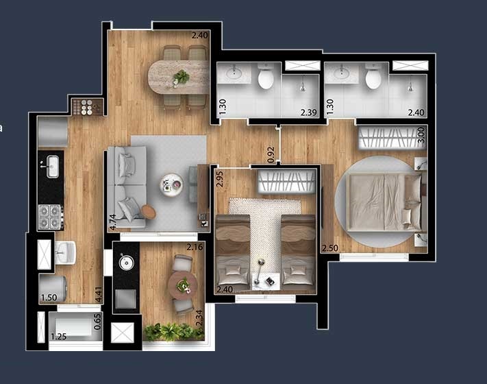 Planta 01 - 2 dorm 58m²