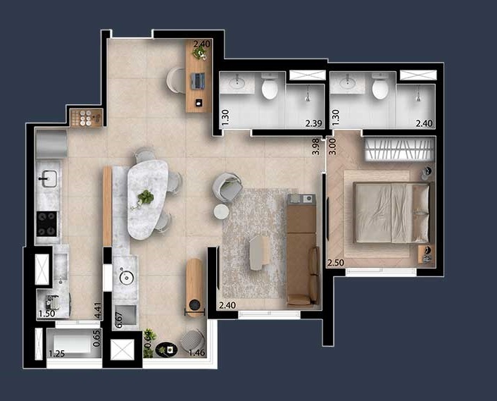 Planta 02 - 1 dorm 58m² - opção