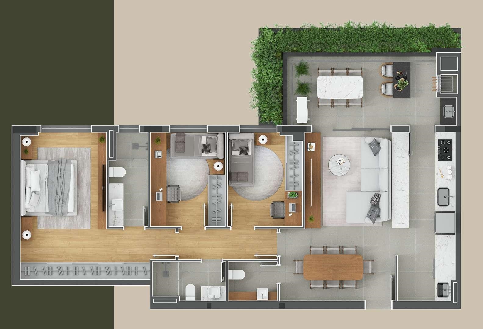 Planta 03 - 3 dorm 110m²