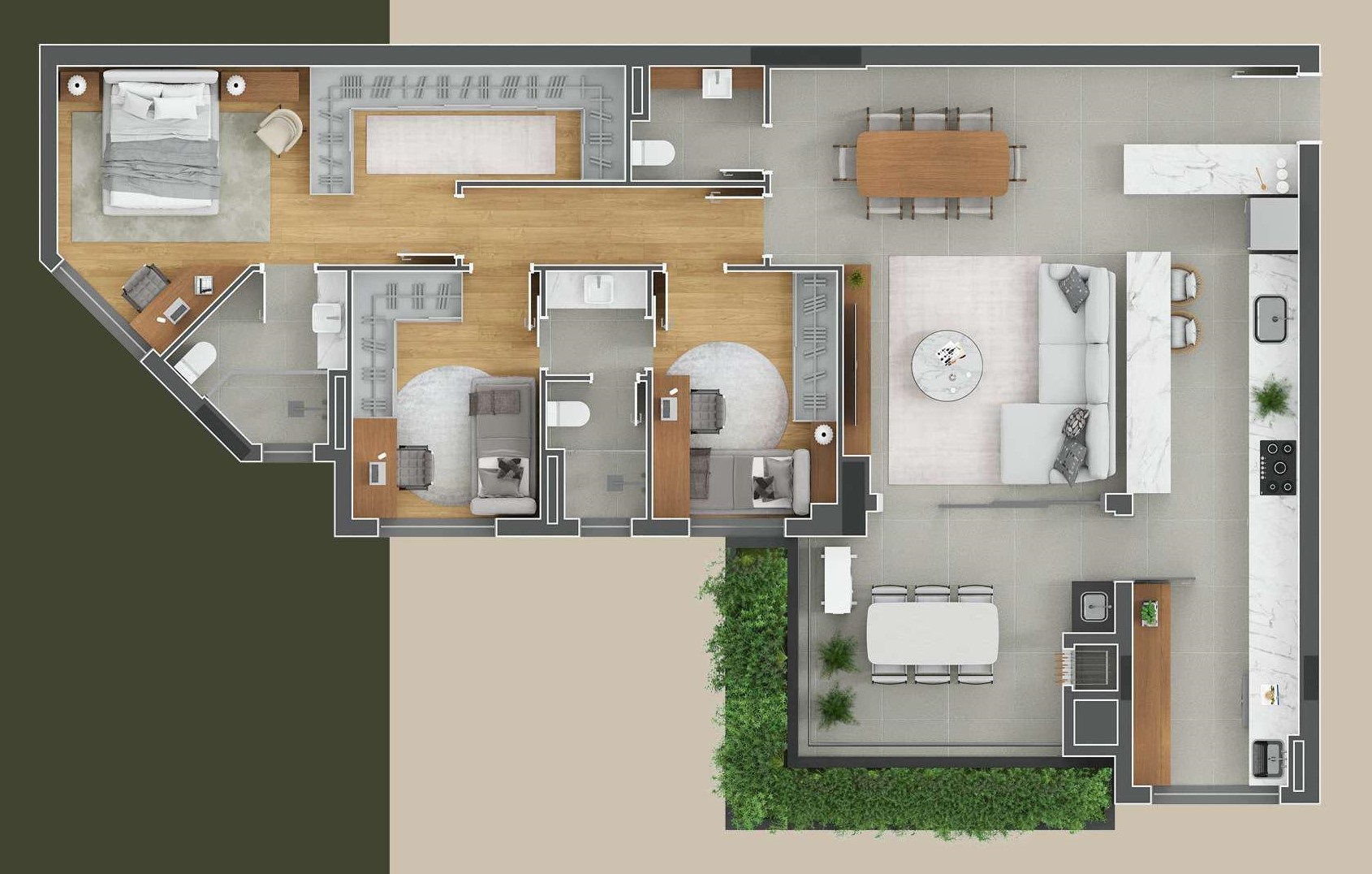 Planta 04 - 3 dorm 128m²