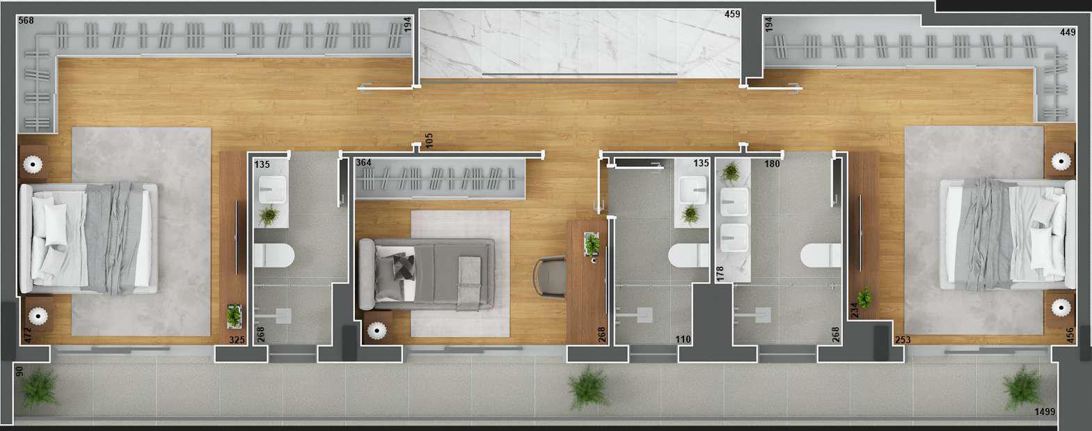 Planta 12 - 3 dorm 207,50m² - cobertura duplex - superior