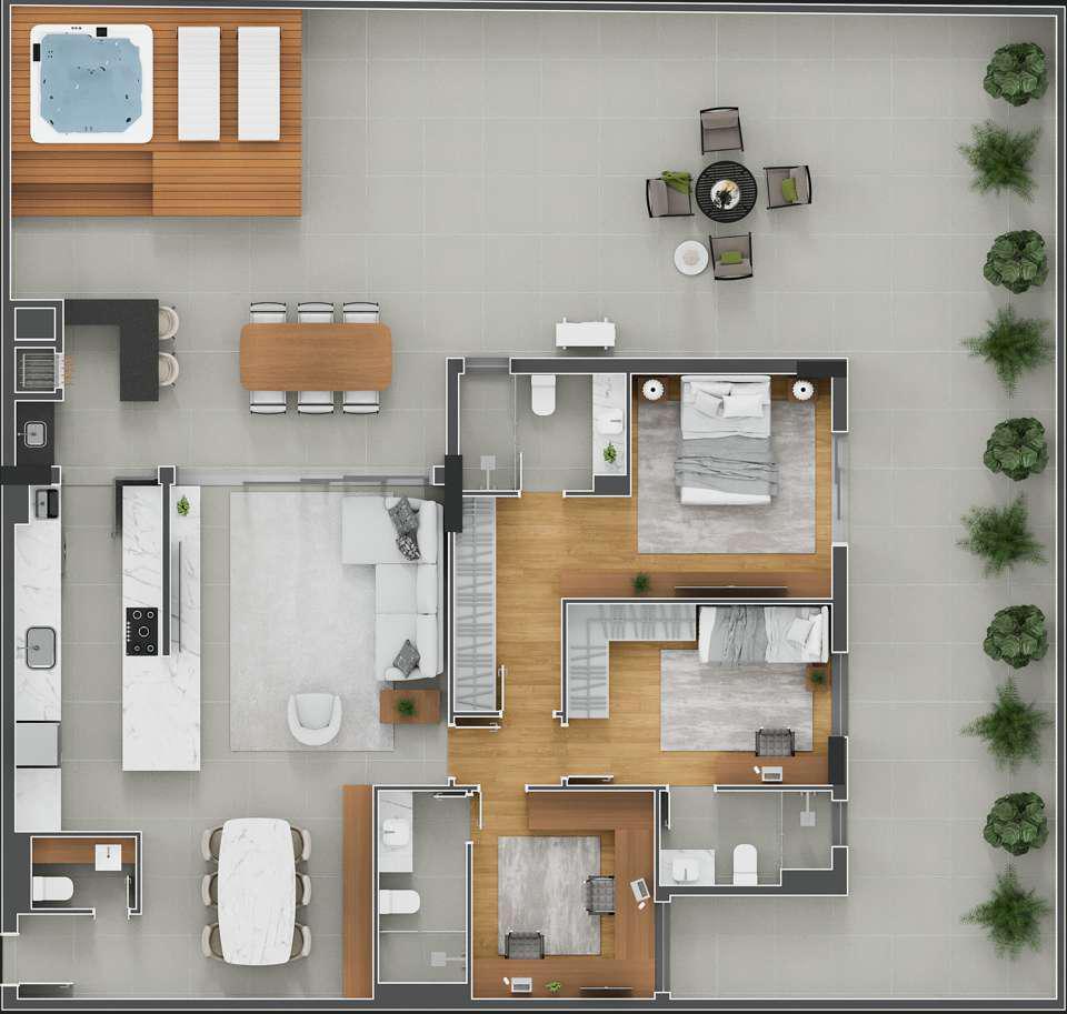 Planta 19 - 3 dorm 260m² - garden