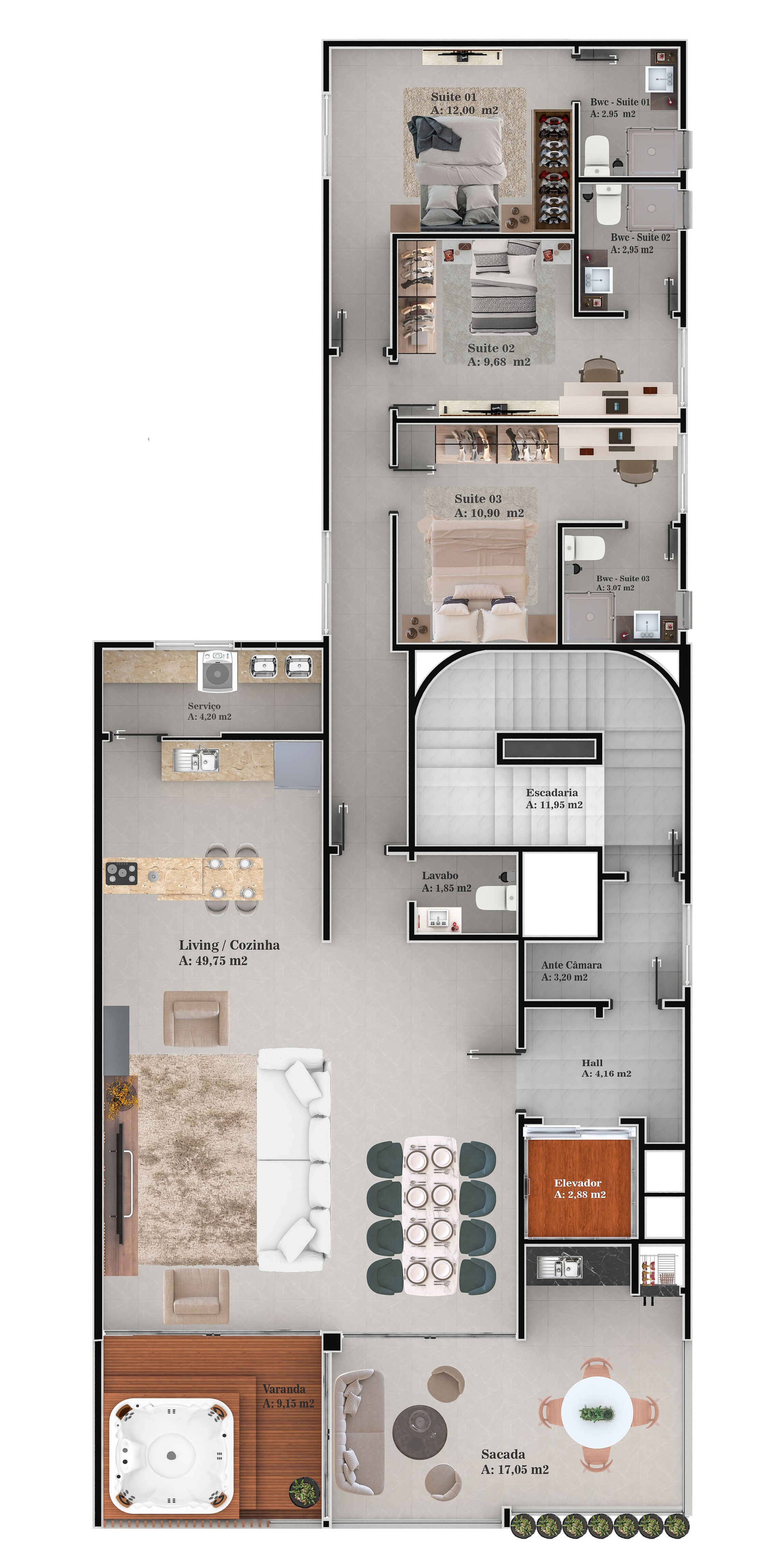 Planta 03 - 3 dorm 149,60m² - garden