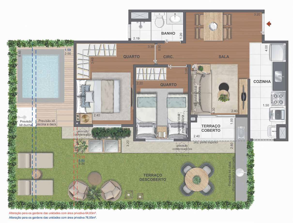 Planta 05 - 2 dorm - 83,68m² - garden