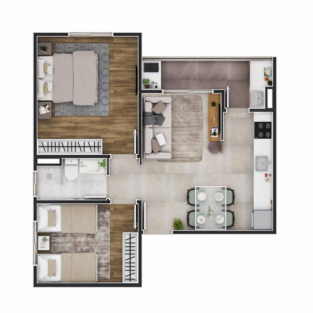 Planta 01 - 2 dorm 52m²