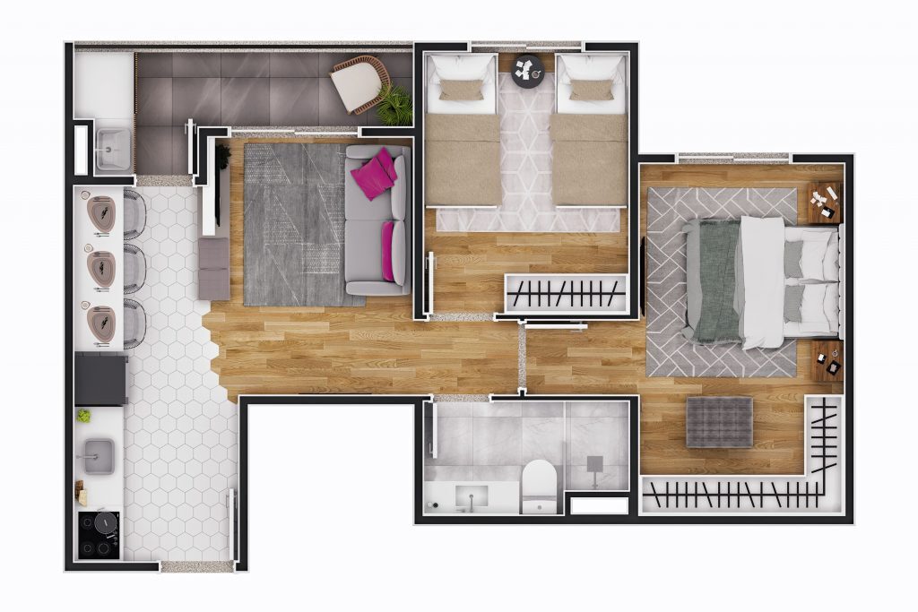 Planta 02 - 2 dorm 52m²