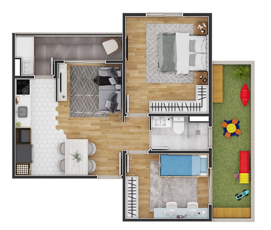 Planta 03 - 2 dorm 62m² - garden