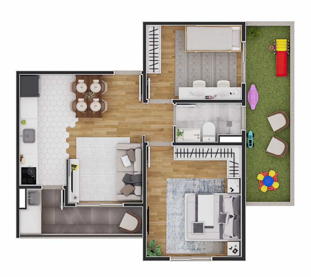 Planta 04 - 2 dorm 62m² - garden