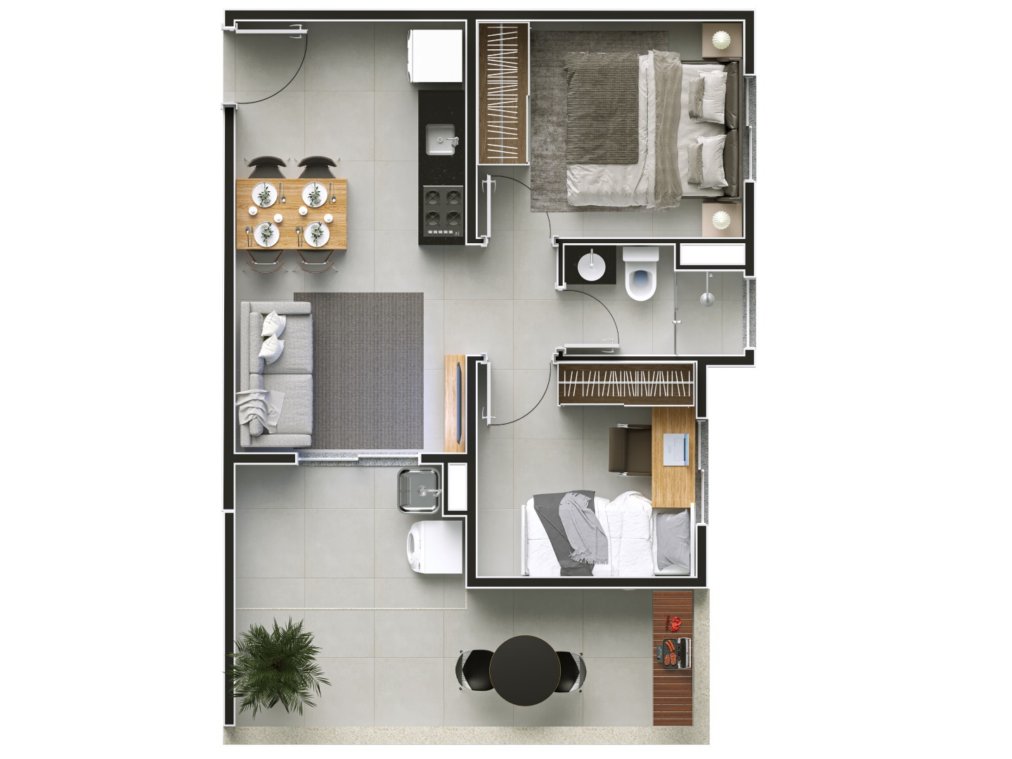 Planta 06 - 2 dorm 47,56m² - garden
