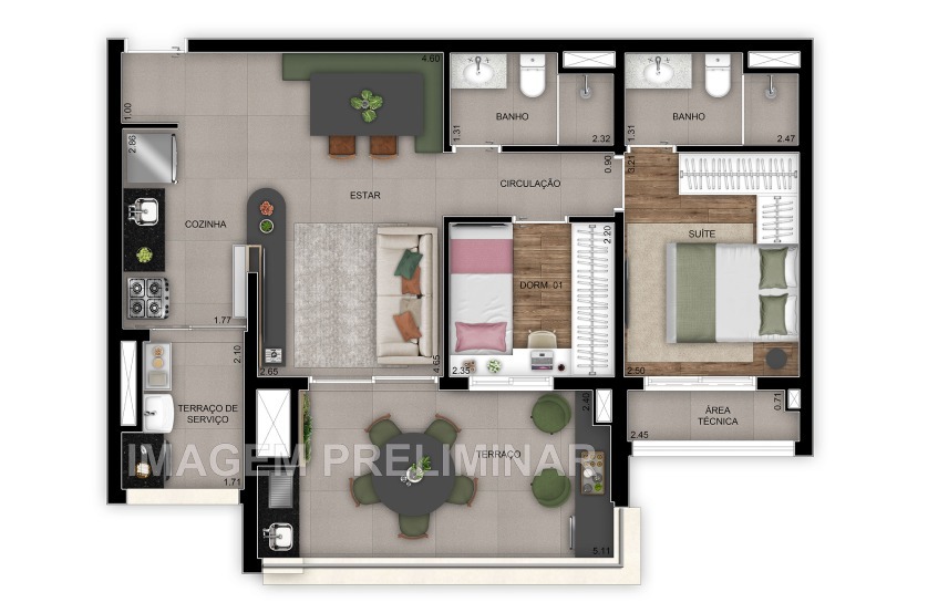 Planta 07 - 2 dorm 69m²