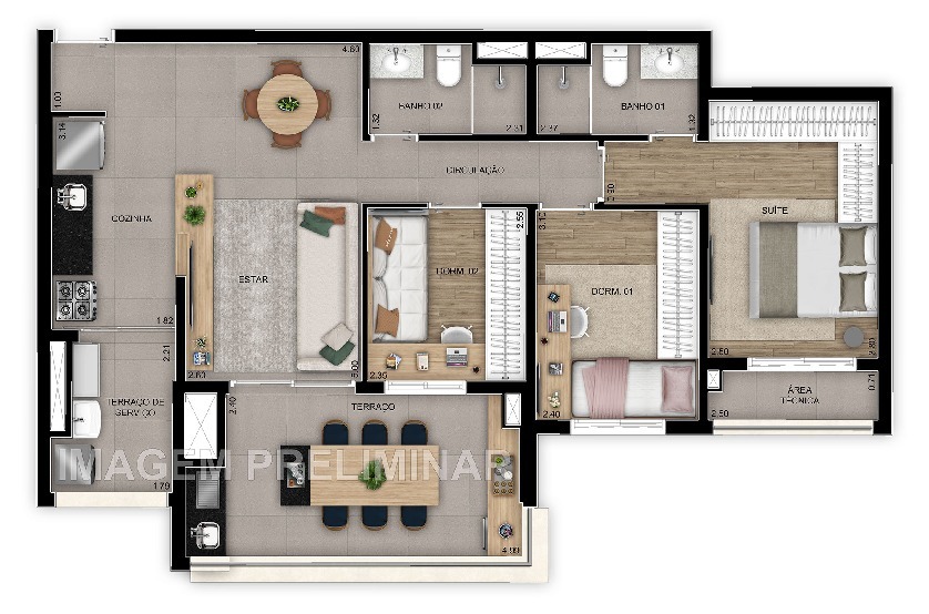 Planta 08 - 3 dorm 84m²