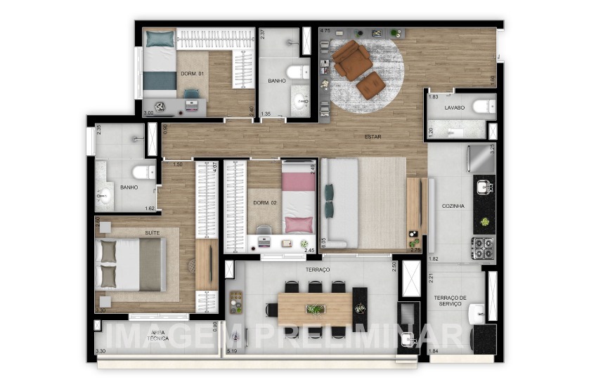 Planta 10 - 3 dorm 96m²
