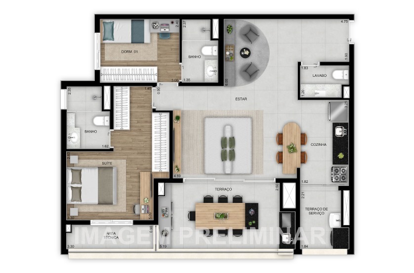 Planta 11 - 2 dorm 96m² - opção
