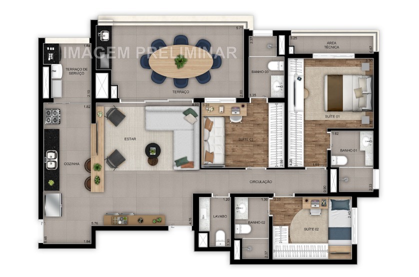 Planta 12 - 3 dorm 110m²