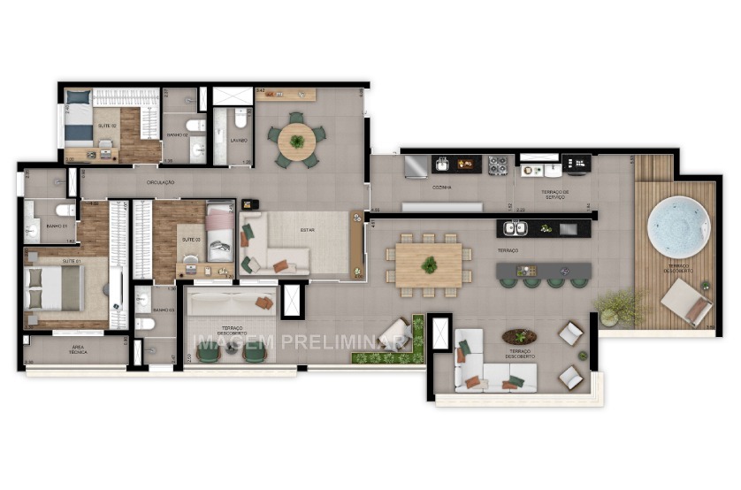 Planta 14 - 3 dorm 174m² - penthouse