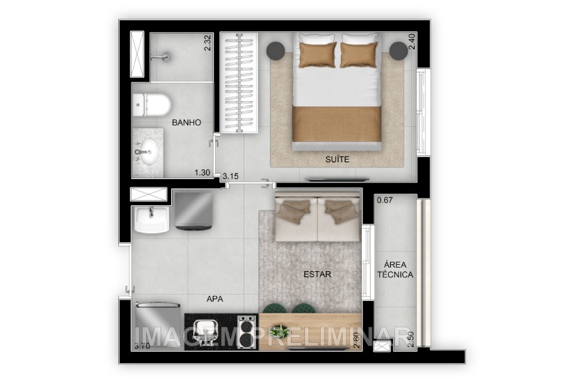 Planta 01 - 1 dorm 26m²