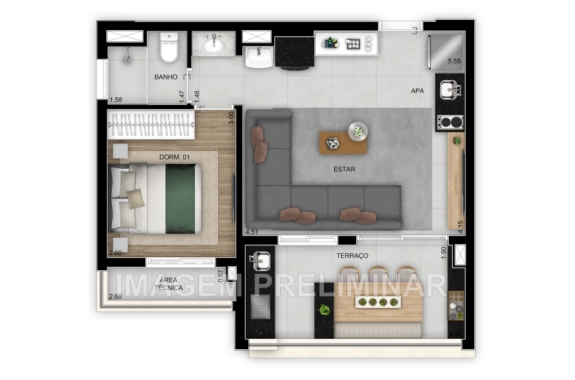 Planta 03 - 1 dorm 47m² - opção