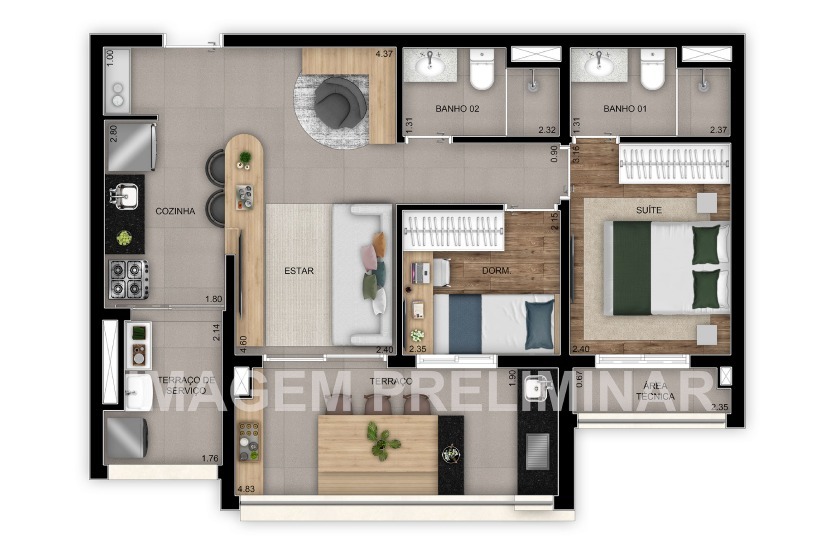 Planta 04 - 2 dorm 64m²