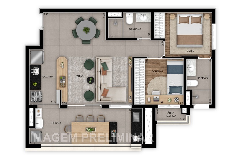 Planta 06 - 2 dorm 69m² - opção