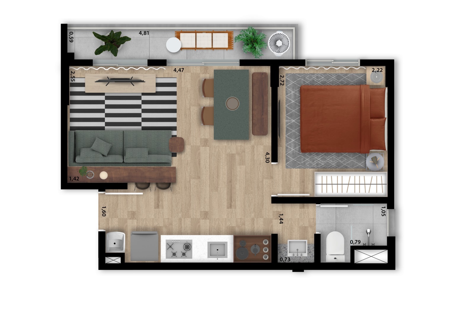 Planta 05 - 1 dorm 35m² - opção