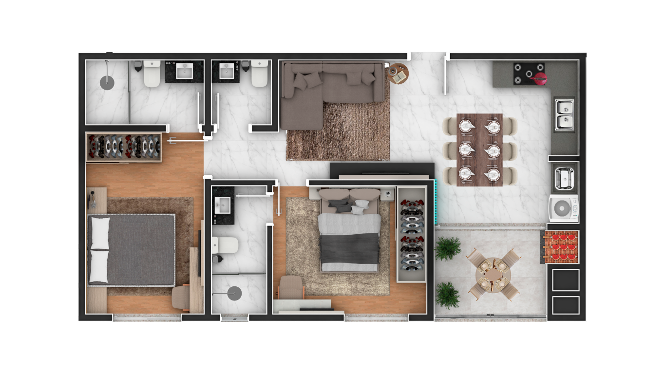 Planta 01 - 2 dorm 66m²