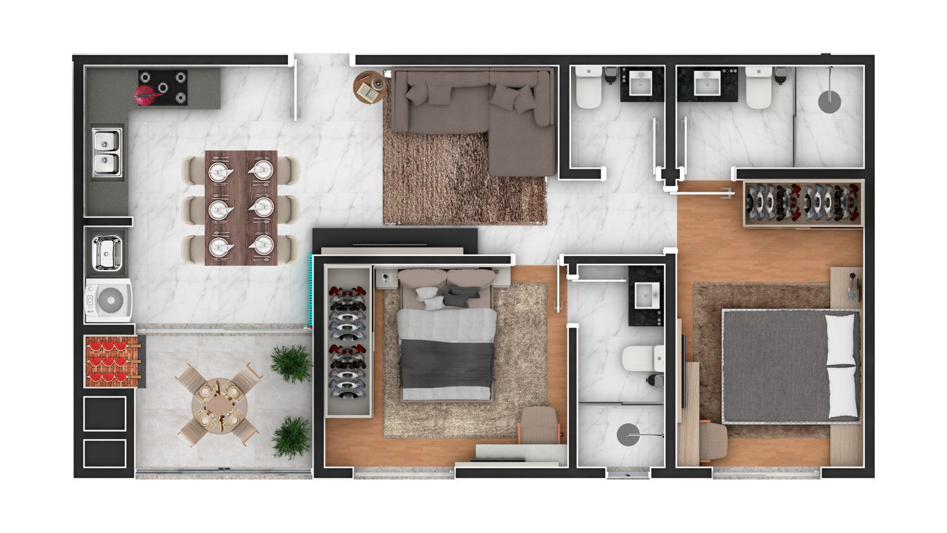 Planta 02 - 2 dorm 66m²