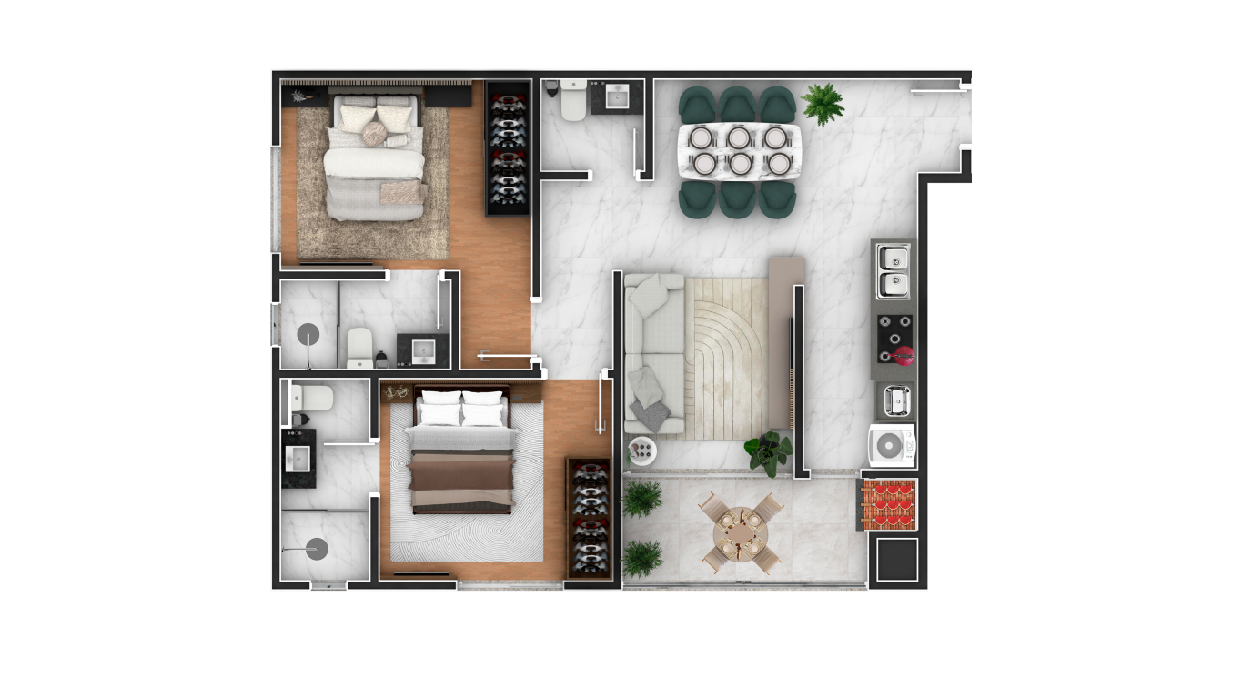 Planta 03 - 2 dorm 70m²